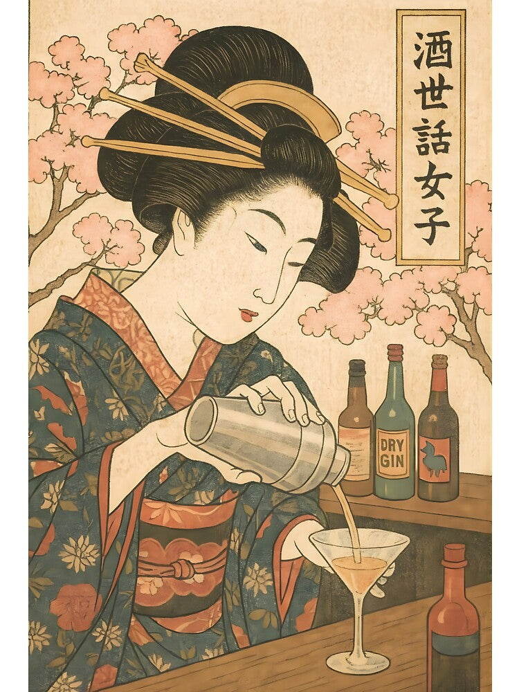 Ukiyo-e Bijin: The Elegant Bartender of Edo by neoUKIYOE