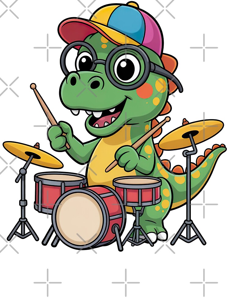 Cartoon Dinosaur, Cartoon Dinosaur Playing Drums by graphic-genie