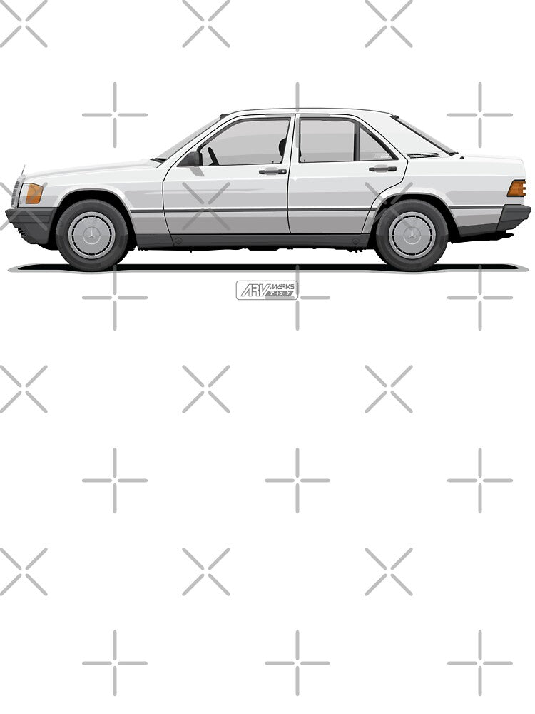 190E W201 Classic White – Classic 1980s German Sedan Illustration by ARVwerks