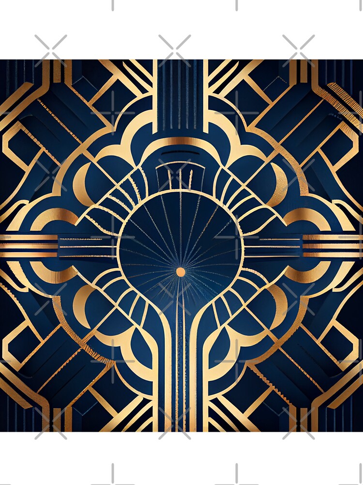 Blue Geometric Art Deco Pattern Digital Painting by CodeAndColors