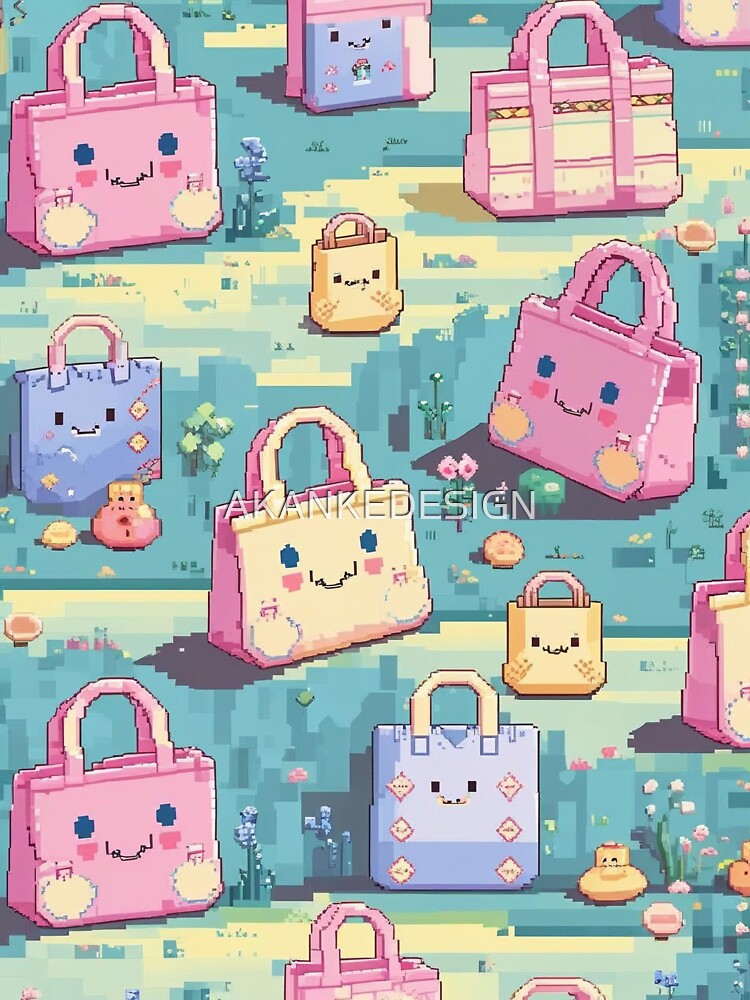pastel pixel gaming landscape totes design by AKANKEDESIGN