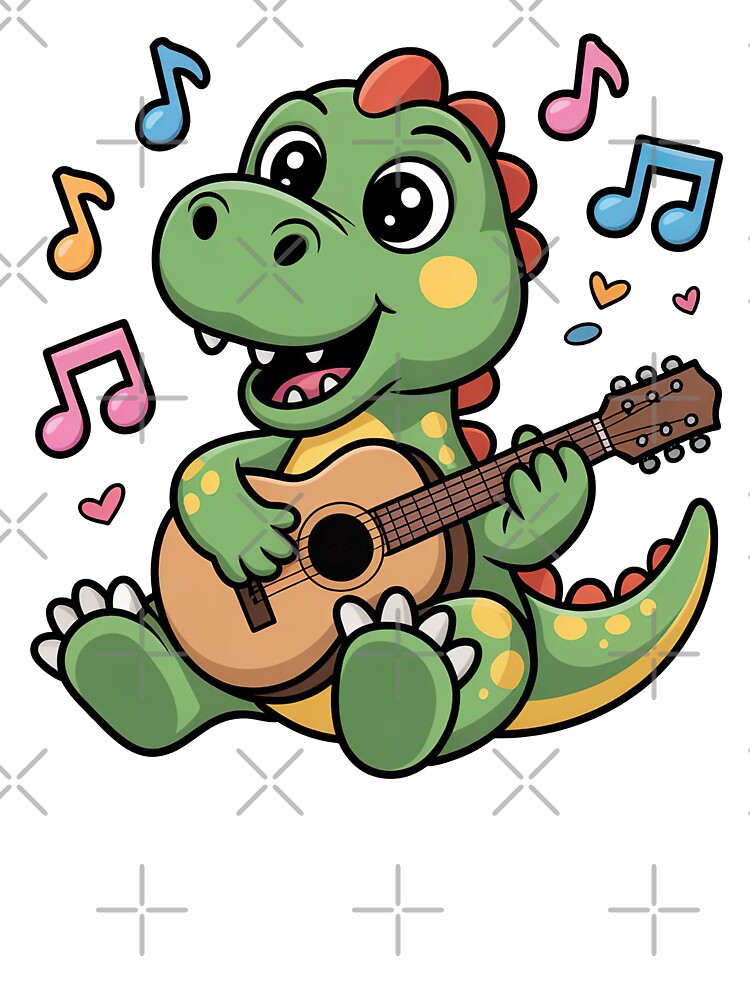Cartoon Dinosaur, Cartoon Dinosaur Playing Guitar by graphic-genie