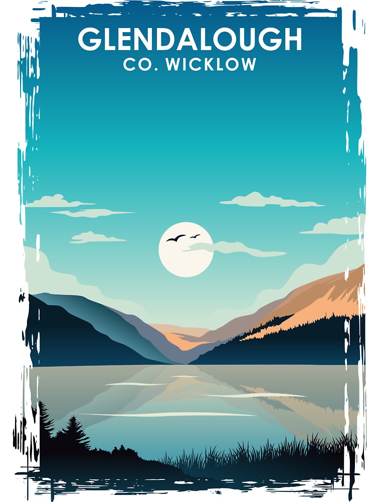 Glendalough Ireland Vintage Minimal Retro Travel Poster by Stadify