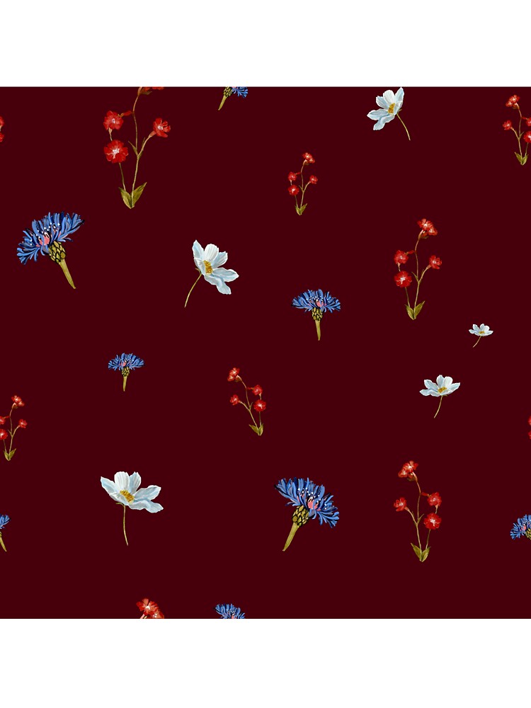 Flower blue red daisy seamless watercolor pattern red by Yana Mustafina | Boho Soulful Designs