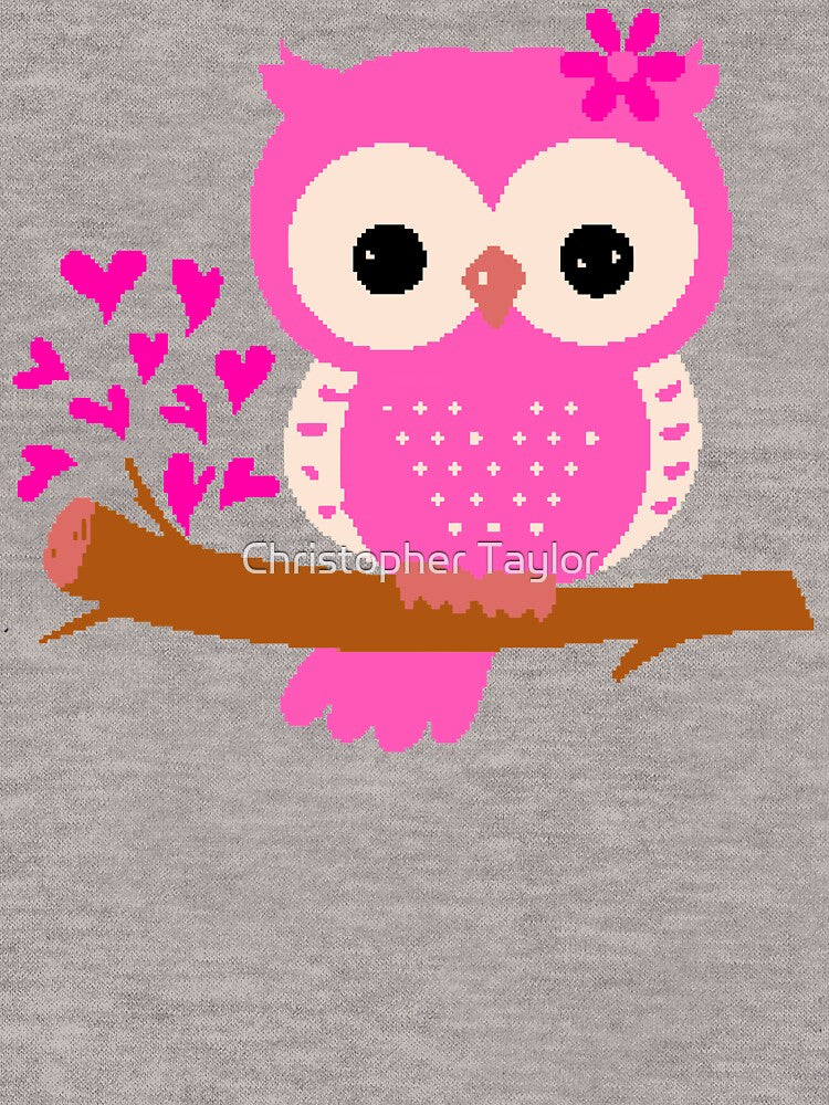 Pink Owl On A Branch | 8 Bit Pixel Art by Christopher Taylor