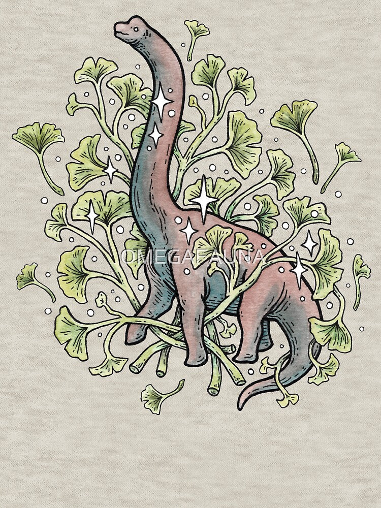 Brachio Ginkgo | Calm Color Palette | Dinosaur Botanical Art by OMEGAFAUNA