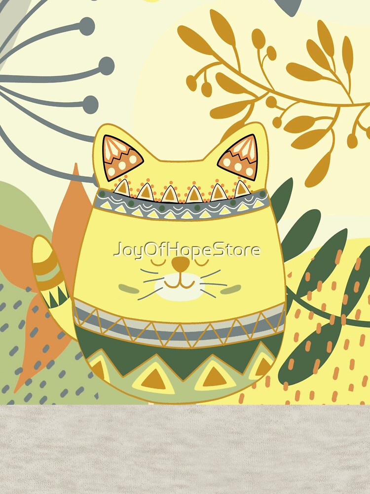Chubby Boho Kitty Cat with a Chic Boho Background (Yellow Kitty Version) by JoyOfHopeStore