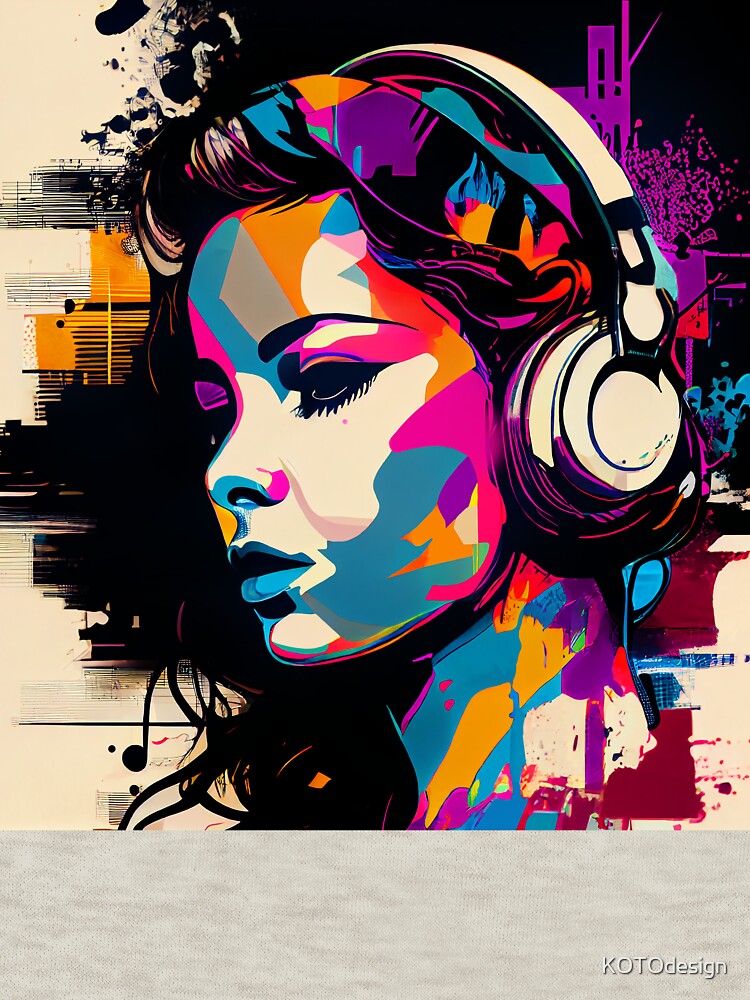 Beautiful music Girl with Headphones in the Style of Pop Art by KOTOdesign
