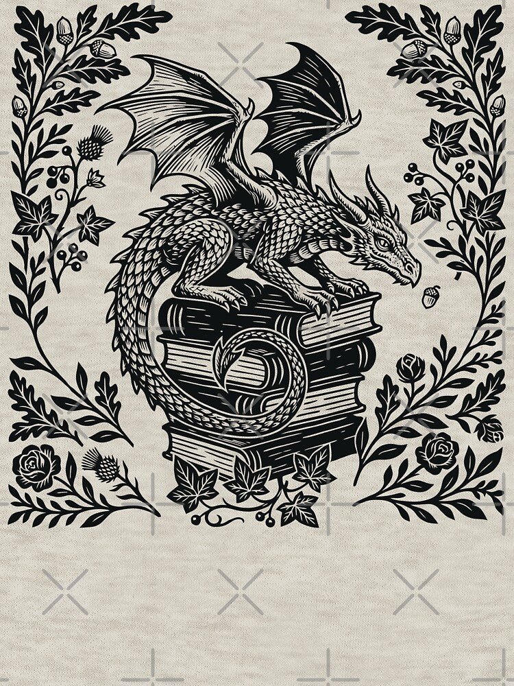 Dragon & Books Fantasy Reader Floral Bookish by Y-Vibes