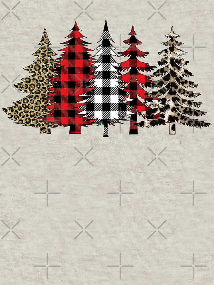 Leopard Print Buffalo Plaid Pine Trees Christmas Design by TRIPPYPRINTS