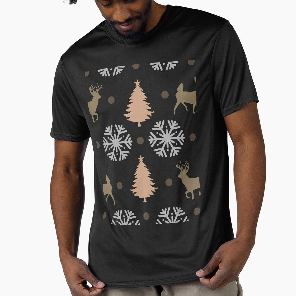 Funny Enchanting Christmas Deer Pattern, Holiday Snowflake Design with Pine Trees, Festive Winter Season Celebration by NADIASHOP86