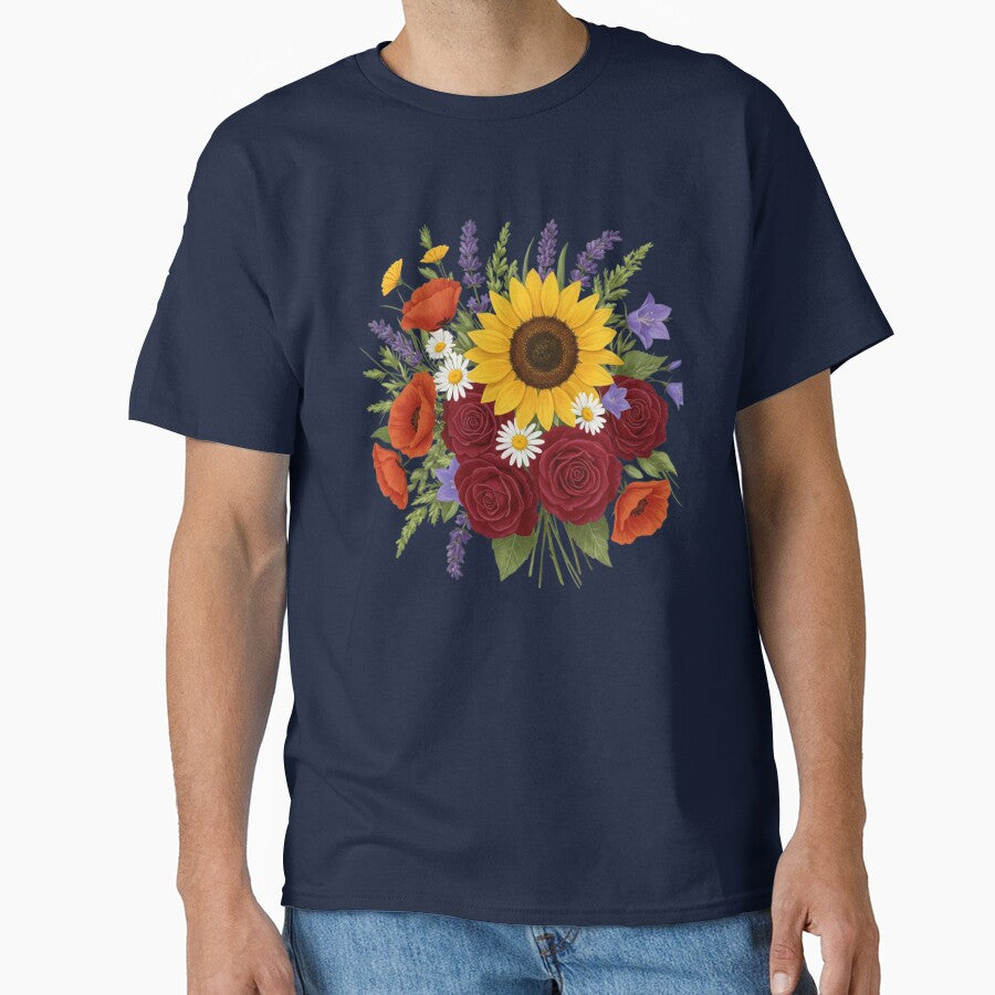 sunflower retro rose design classic tshirt by anandsiva2703