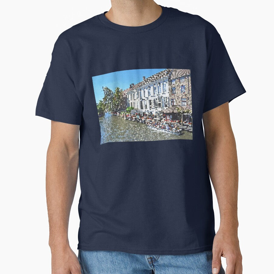 Pixelated Canal Lined Buildings Scene by Potato Quality Prints