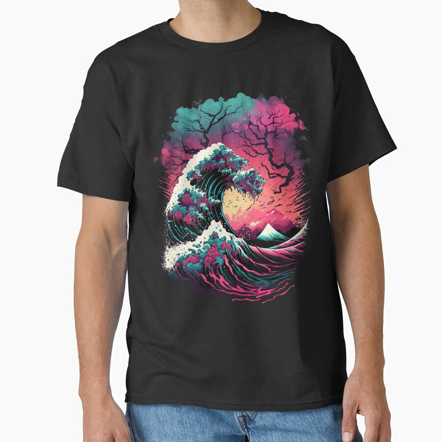 Retro Japanese Synthwave Great Wave T-Shirt Design by JOLI Design