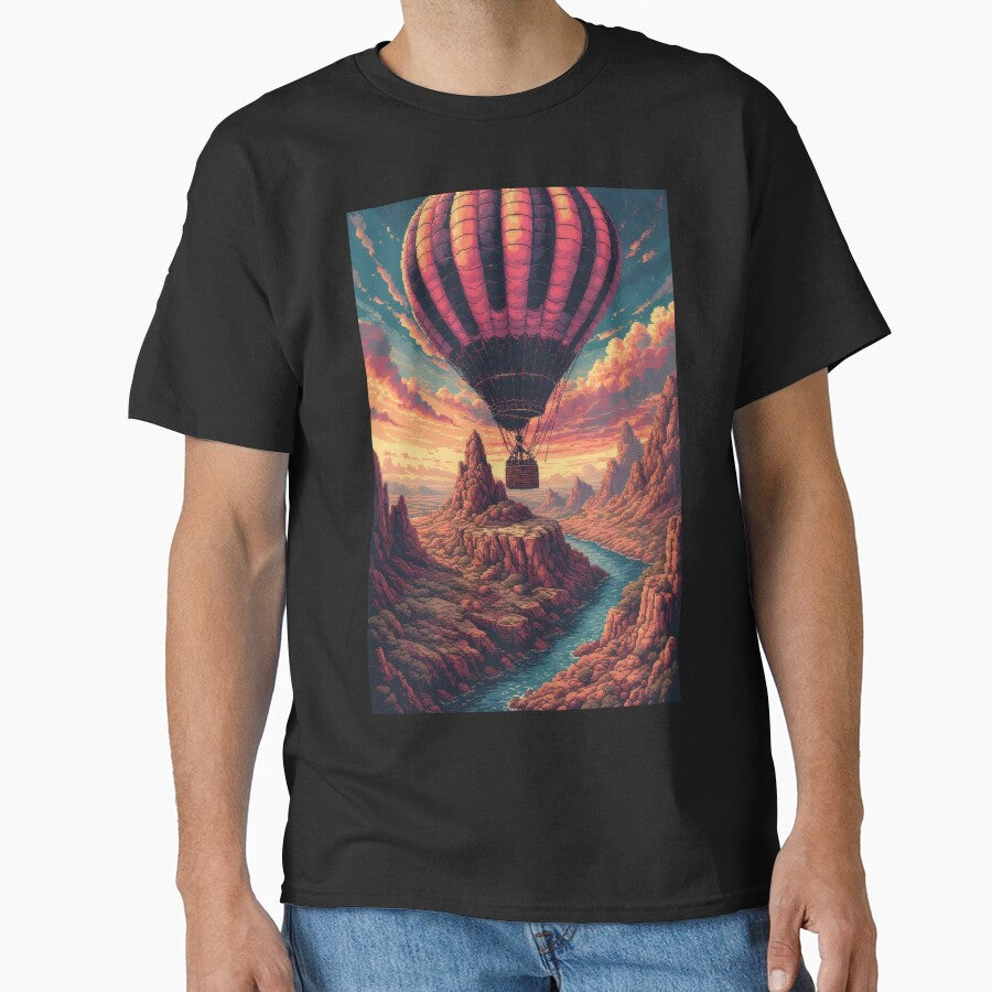 Hot air balloon over pixelated canyon landscape by Mianku | Für das Leben