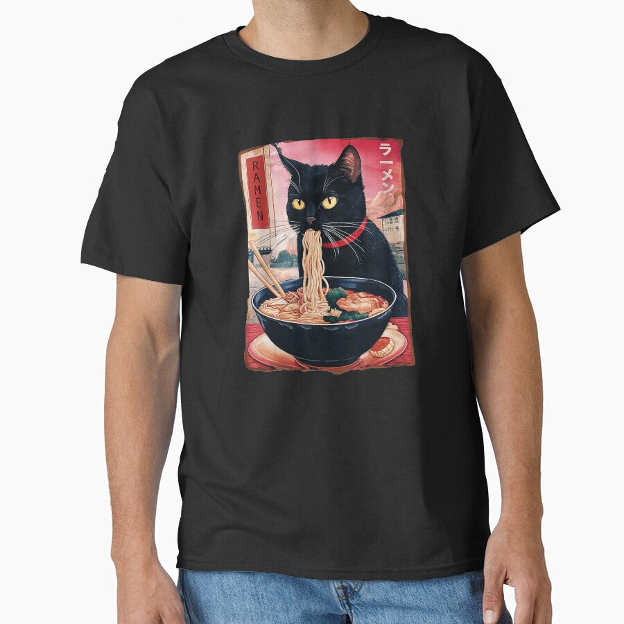 Black Cat Slurping Ramen Japanese Style Noodle by titanlevi