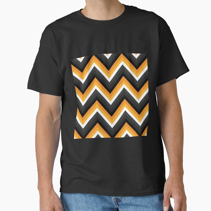 Halloween Colors Abstract Zigzag Pattern. Geometrical Orange, Black, White Zigzag by silviaol