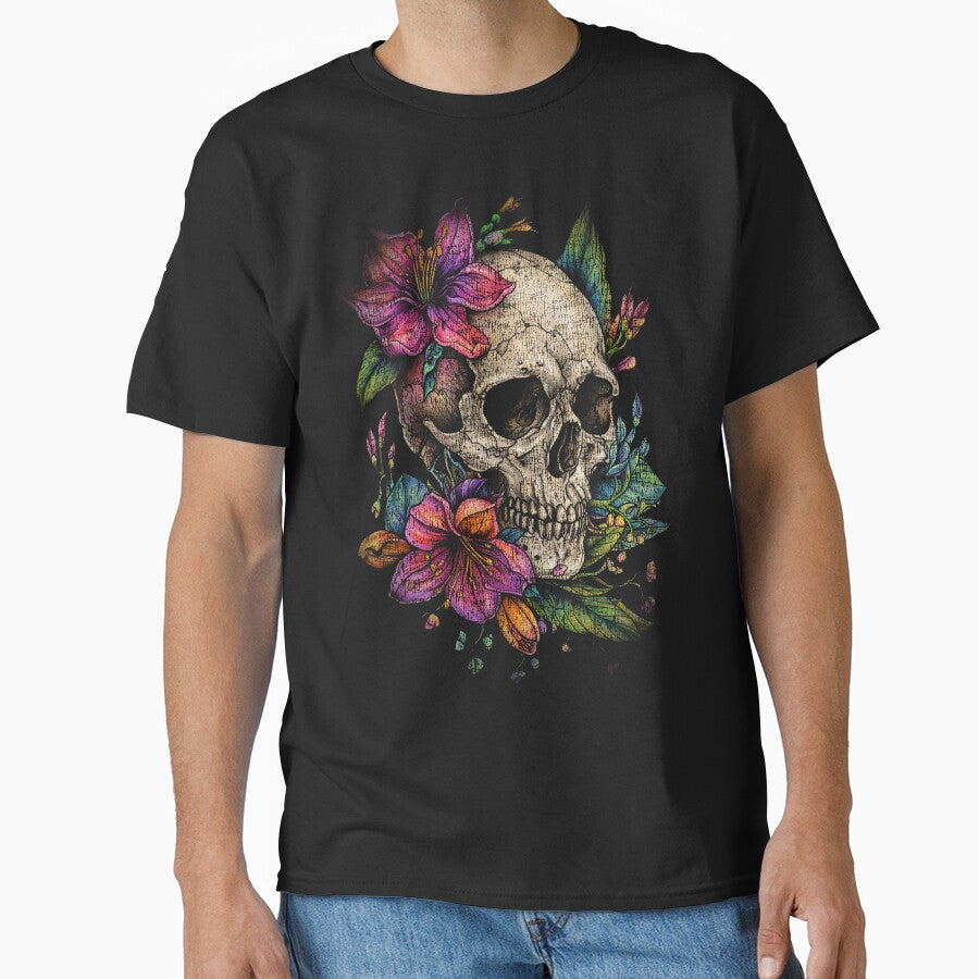 Floral Skull Halftone – Dark Gothic Flower Illustration by PSYNOVA