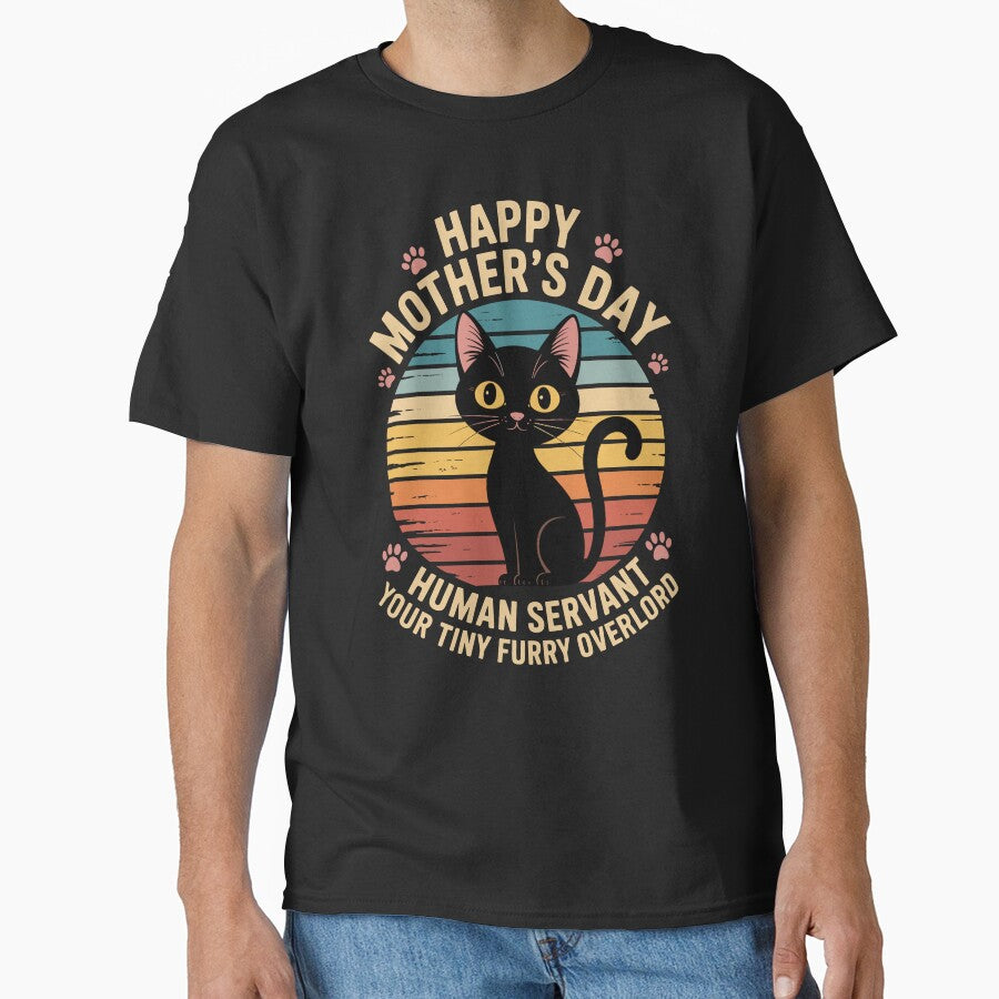 Funny Cat Mother Day Human Servant Tiny Furry Overlord Retro. Cute Sarcastic Kitten Parent Vintage Playful Pet. by Pobilo-Design
