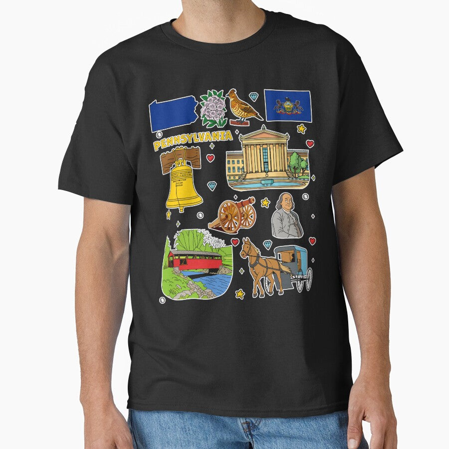 Pennsylvania State Landmarks Vintage Travel Design – Liberty Bell & State Pride Art by mashmosh