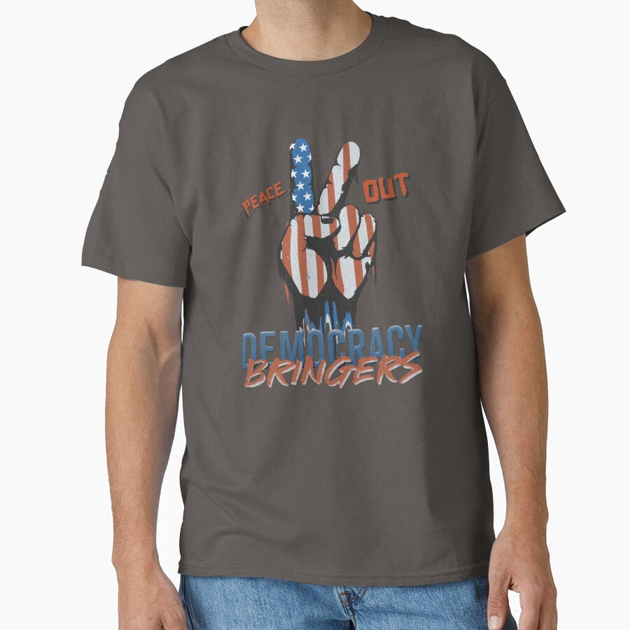 peace out! democracy bringers - american flag in victory hand sign graffiti graphic artwork by hayrpictures