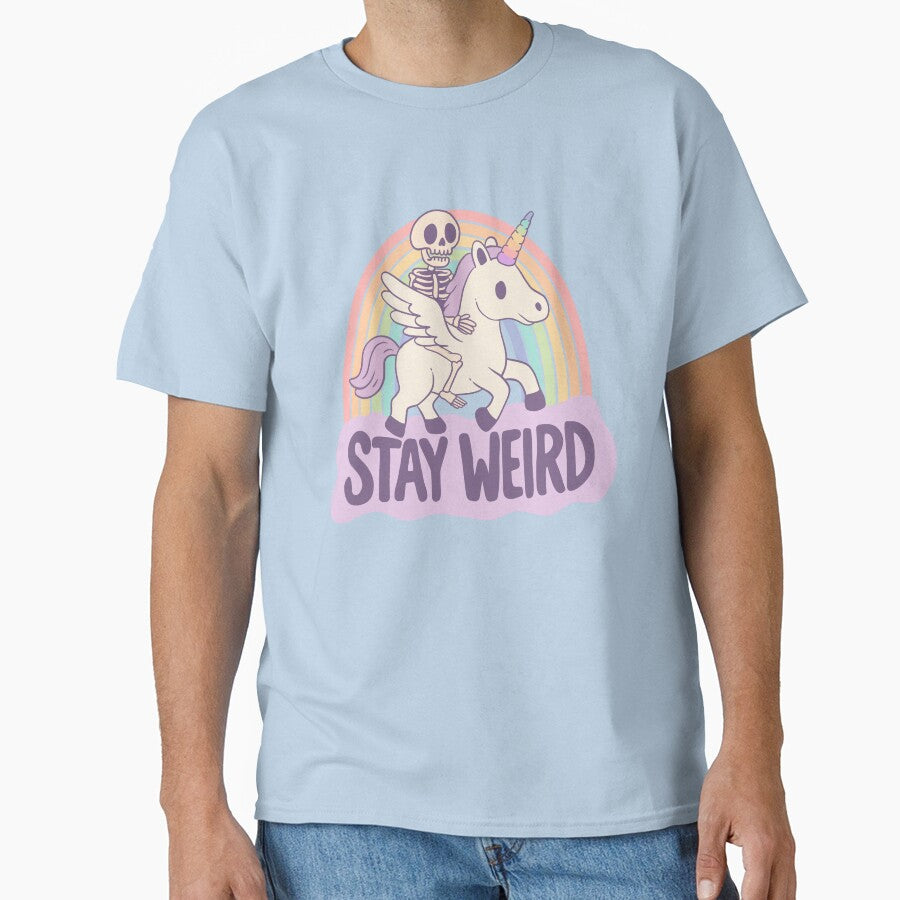 Stay Weird - Skeleton Rides a Unicorn into the Surreal by Jess.a.creates