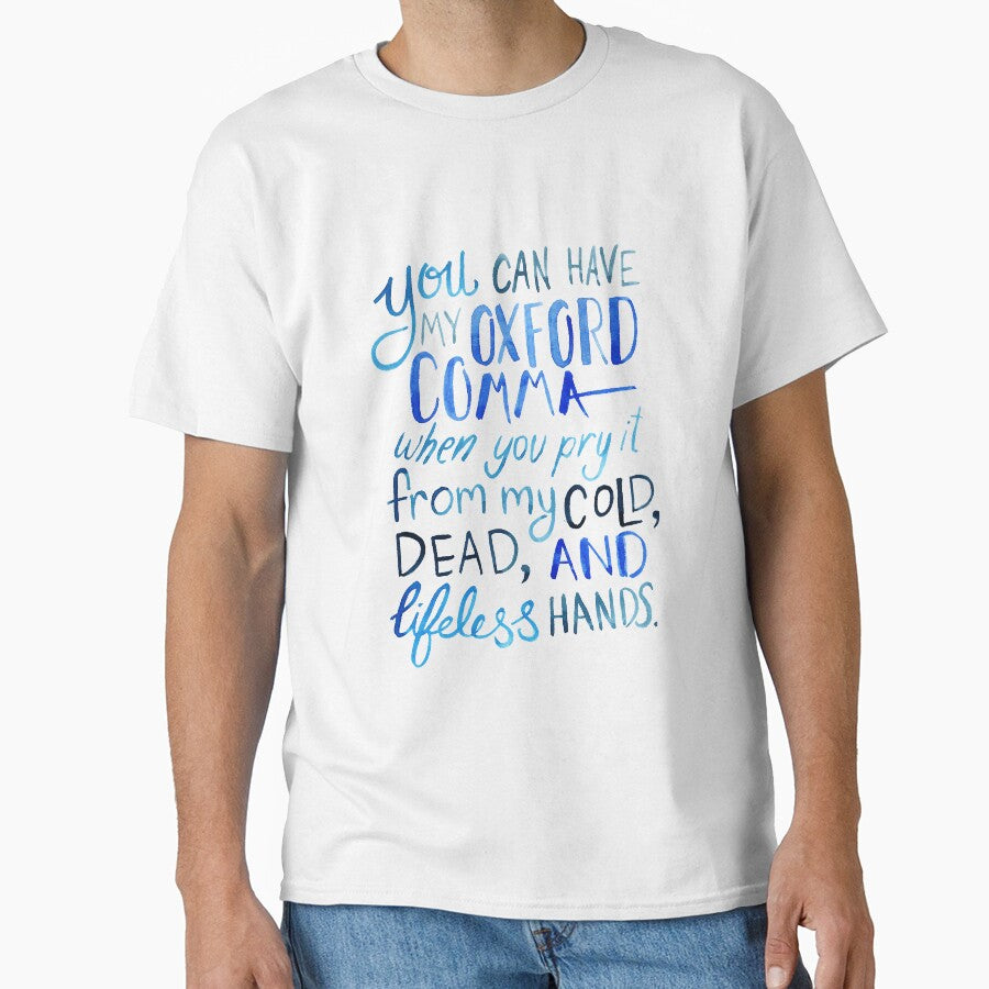 Oxford Comma Grammar Joke Blue Watercolour Typography by Kit Cronk