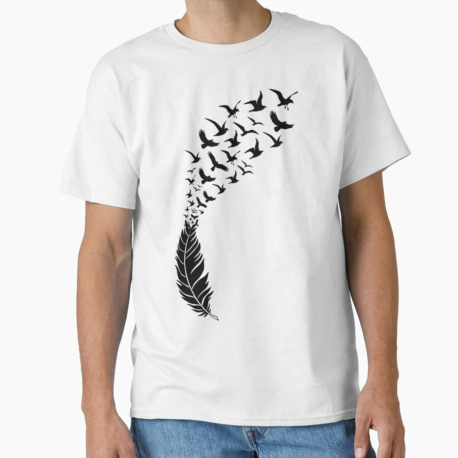 Black feather with flying birds by beakraus