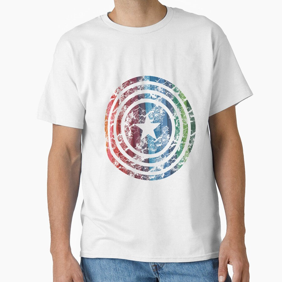 USA Star Shield T-Shirt | Rainbow Color Design Tee by AllStarMerch
