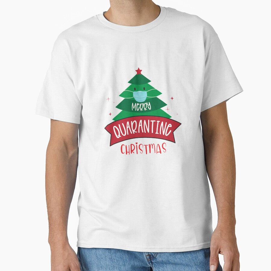 Funny Merry Quarantine Christmas Tree Wearing mask Essential T-Shirt by PilaStudio