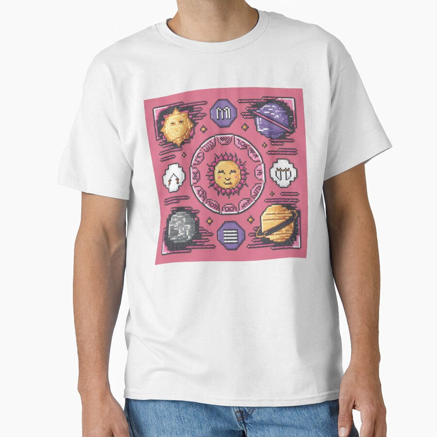 Pixel Art Rose and Astrology Design - Planets, Sun, Moon, and Stars for Clothing, Mugs, Accessories, and Stickers by AlanCStore