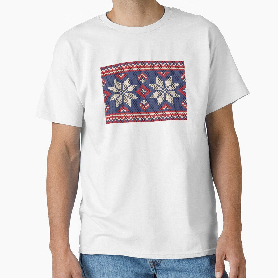 Blue and red snowflakes knitted pattern. by Nengsang