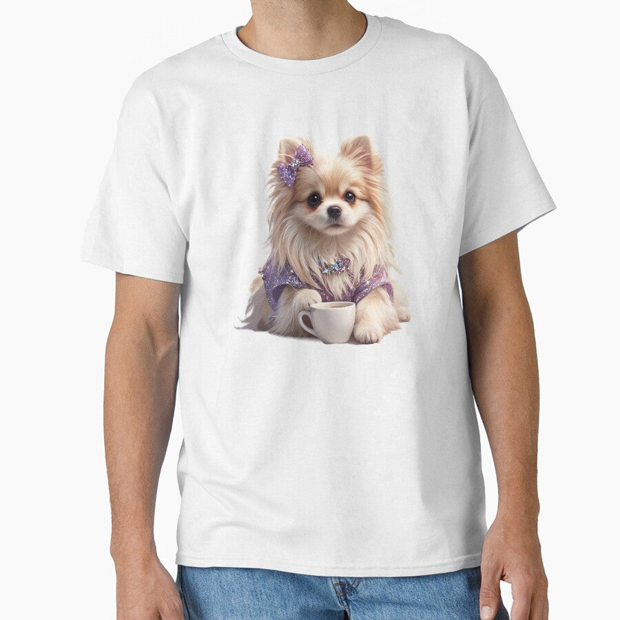 Glamour Pomeranian in Purple Sparkles - Luxury Coffee Dog Art by LazyScreations