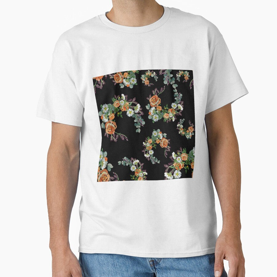 Flower rose daisy branch pattern a watercolor black by Yana Mustafina | Boho Soulful Designs
