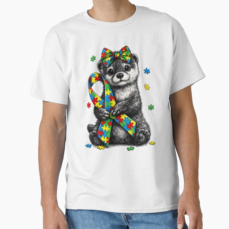 Autism Highland Otter Puzzle Ribbon – Cute Retro Autism Awareness Design by Design-KS