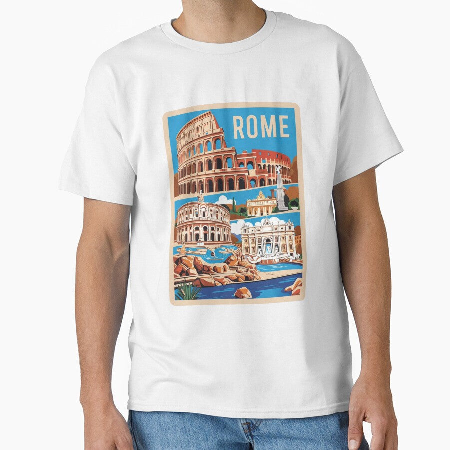 Rome Italy Vintage Travel Poster – Colosseum & Trevi Fountain by Mooncha36