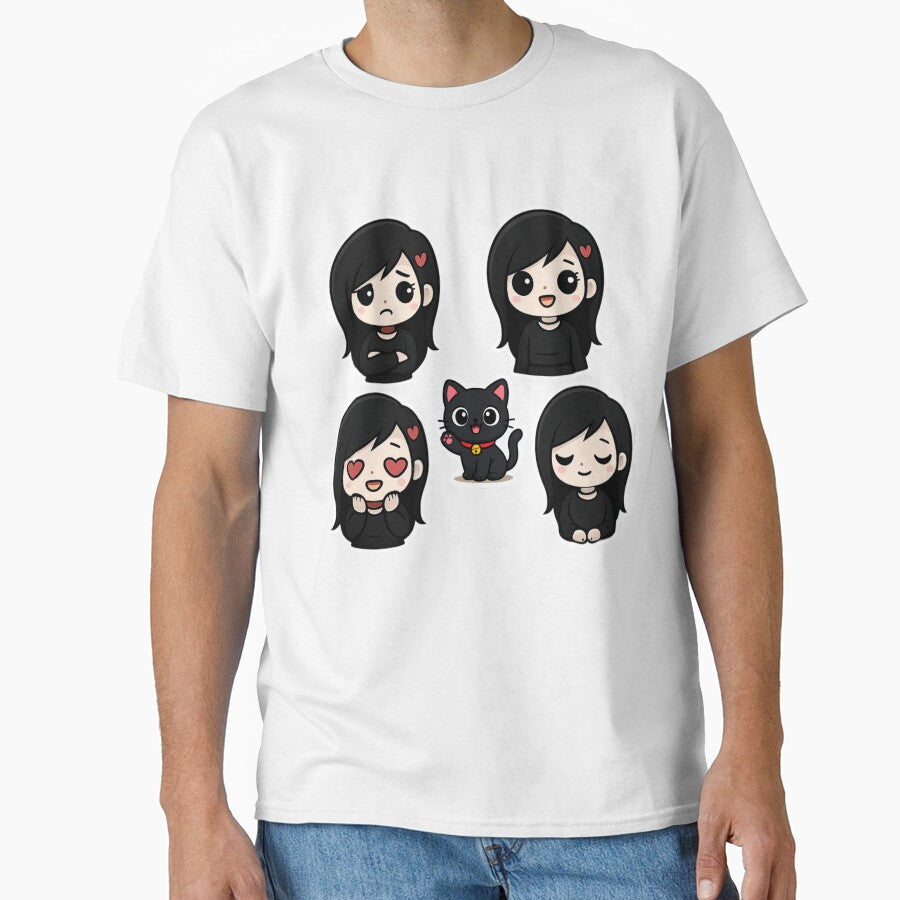 Cute Goth Girl Mood Sticker Pack with Black Cat Kawaii Emo Aesthetic Set by LumereAndCoeur