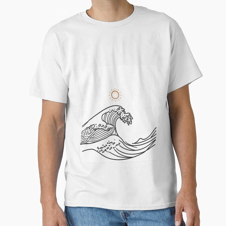Minimal Ocean Wave Line Art with Sun – Clean Aesthetic Design by PunchlinePress