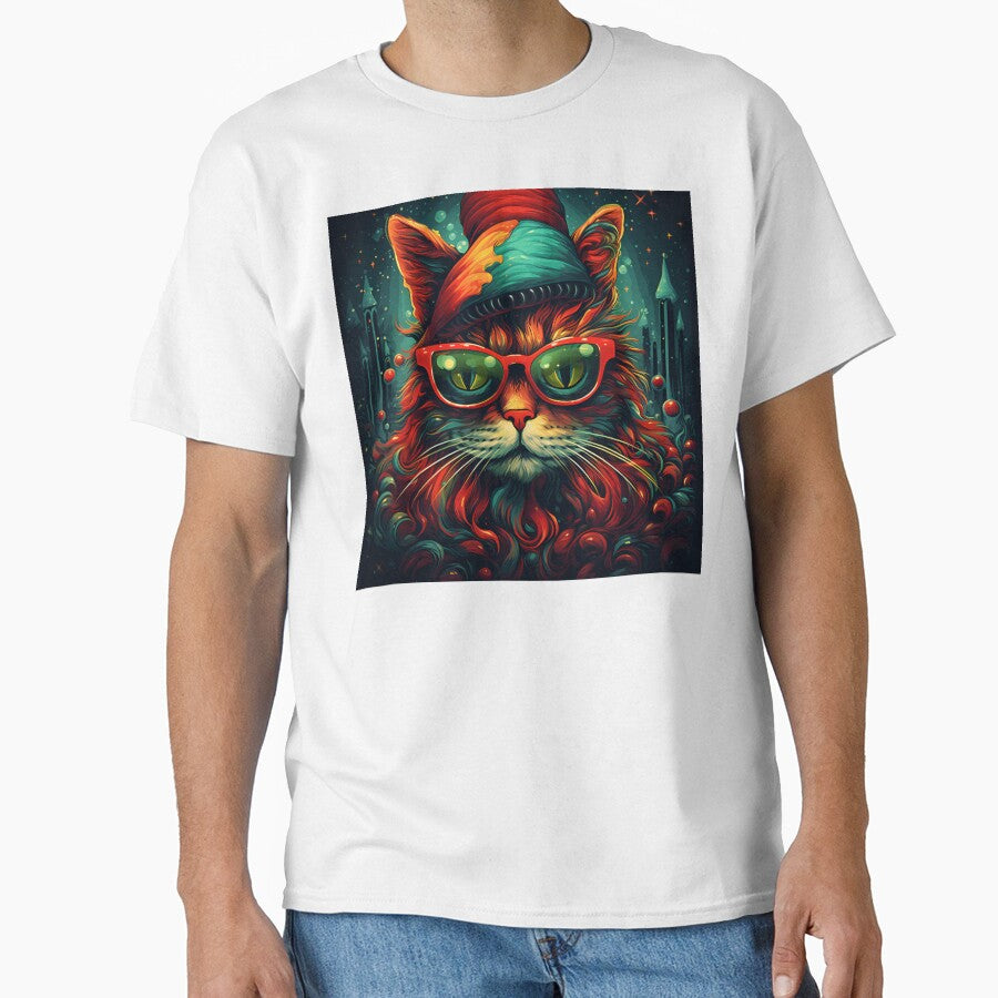 trippy holiday cat print by dcrc