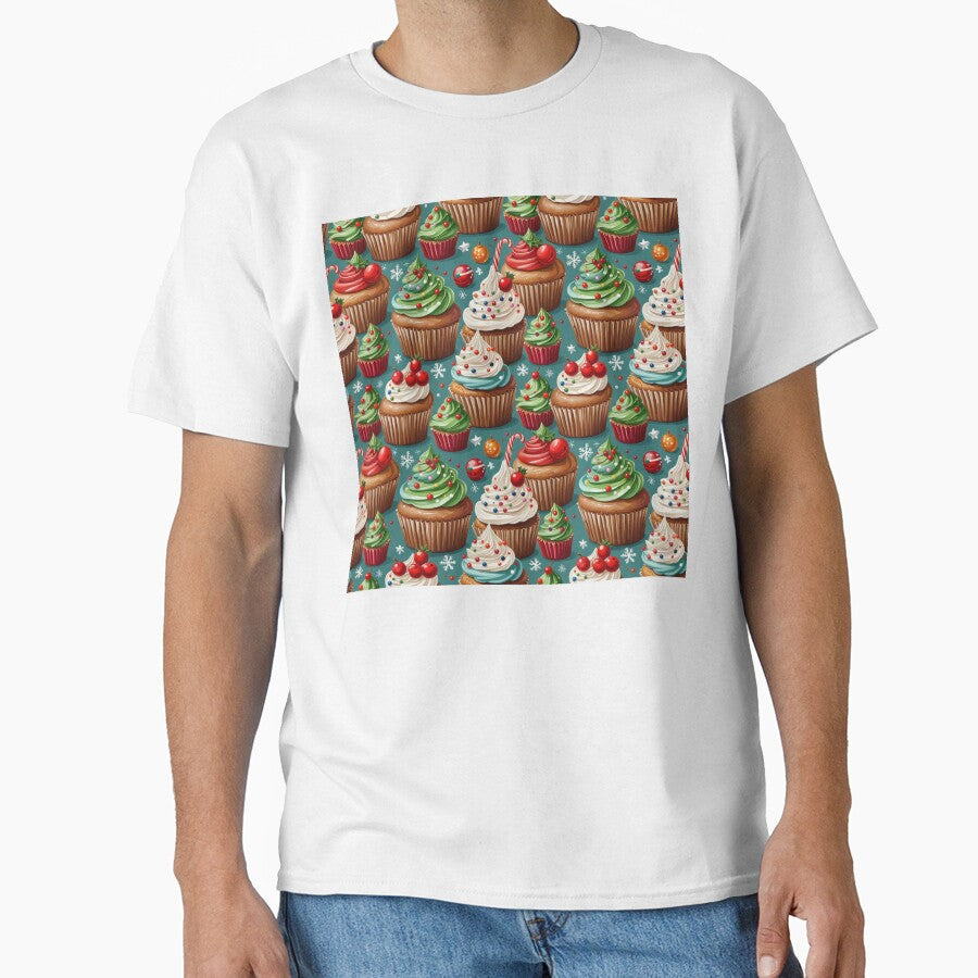 Festive Christmas Cupcake Pattern with Holiday Frosting by Fabricbella
