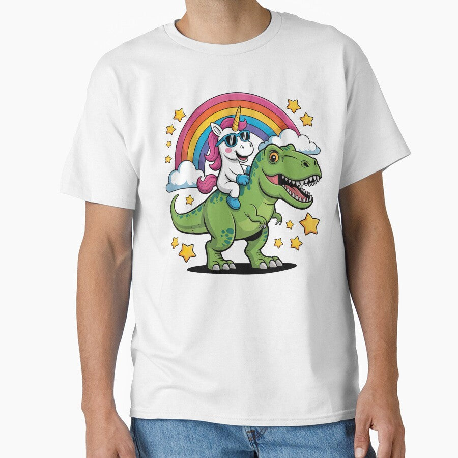 Cartoon Dinosaur And Unicorn, Unicorn Riding Dinosaur by graphic-genie