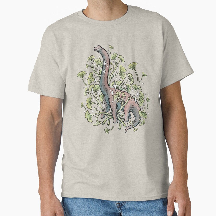 Brachio Ginkgo | Calm Color Palette | Dinosaur Botanical Art by OMEGAFAUNA