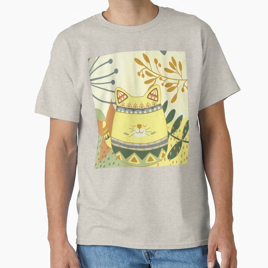 Chubby Boho Kitty Cat with a Chic Boho Background (Yellow Kitty Version) by JoyOfHopeStore