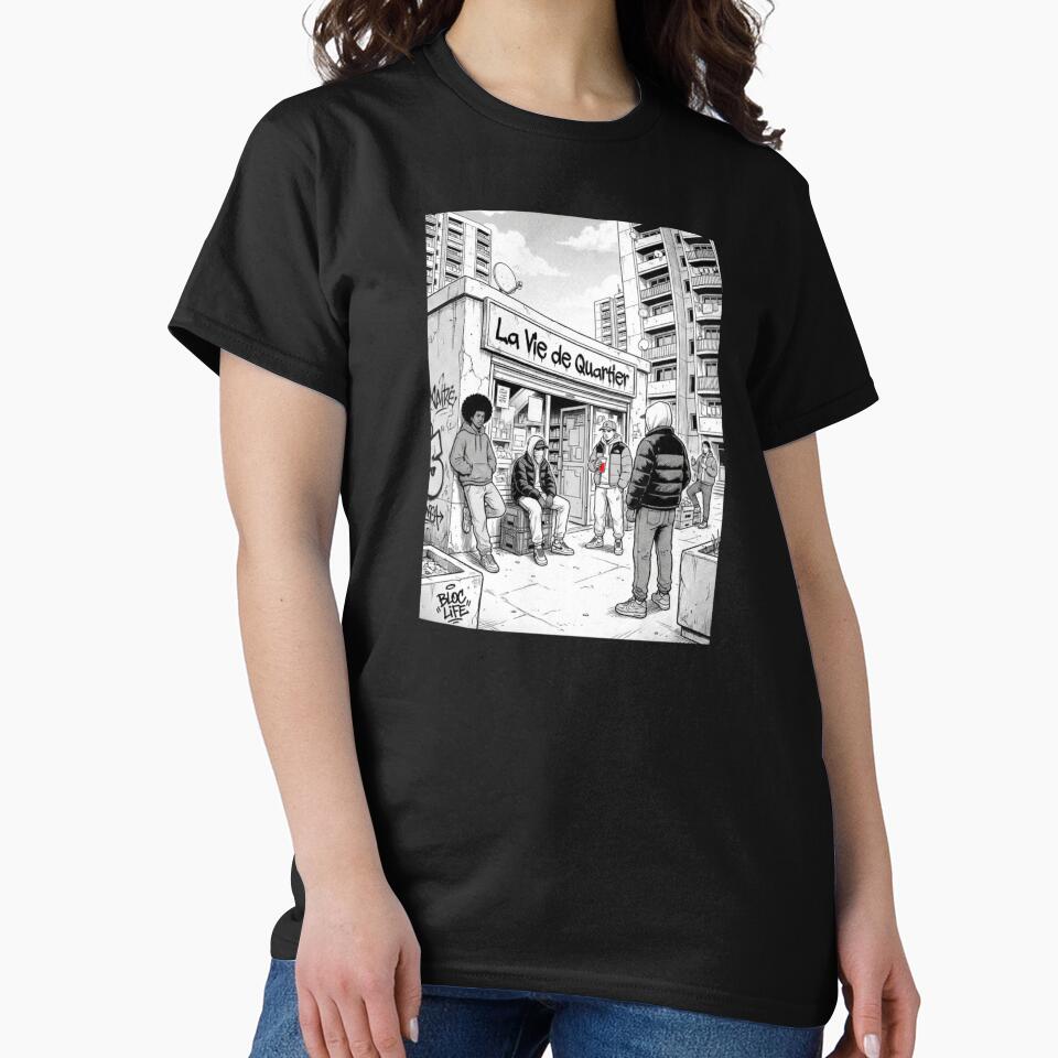 Neighborhood Life - Block Life - Black and White Urban Street Art Illustration by PLUSHIWORLDtm