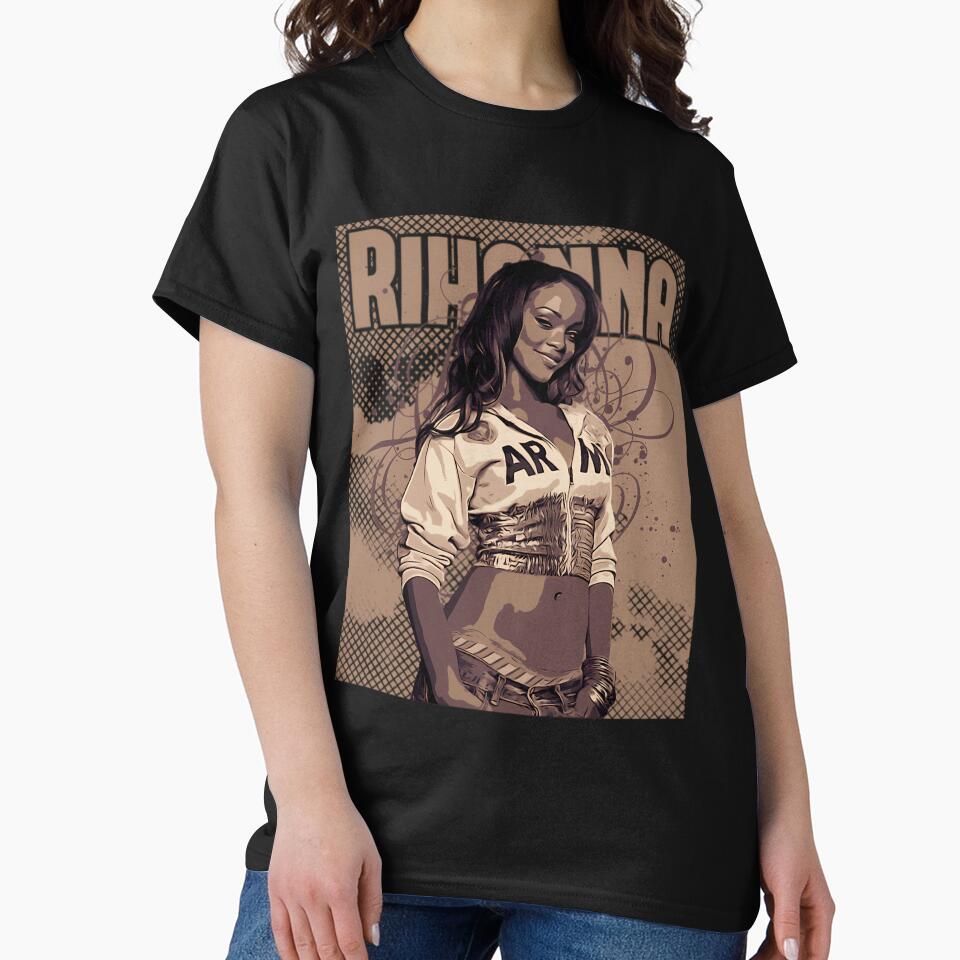Rihanna  Brown Vintage Poster   Washed 90'S Hip Hop Rap Tour T Shirt Singer Casual Tee Halloween Short Sleeve by poonaja002