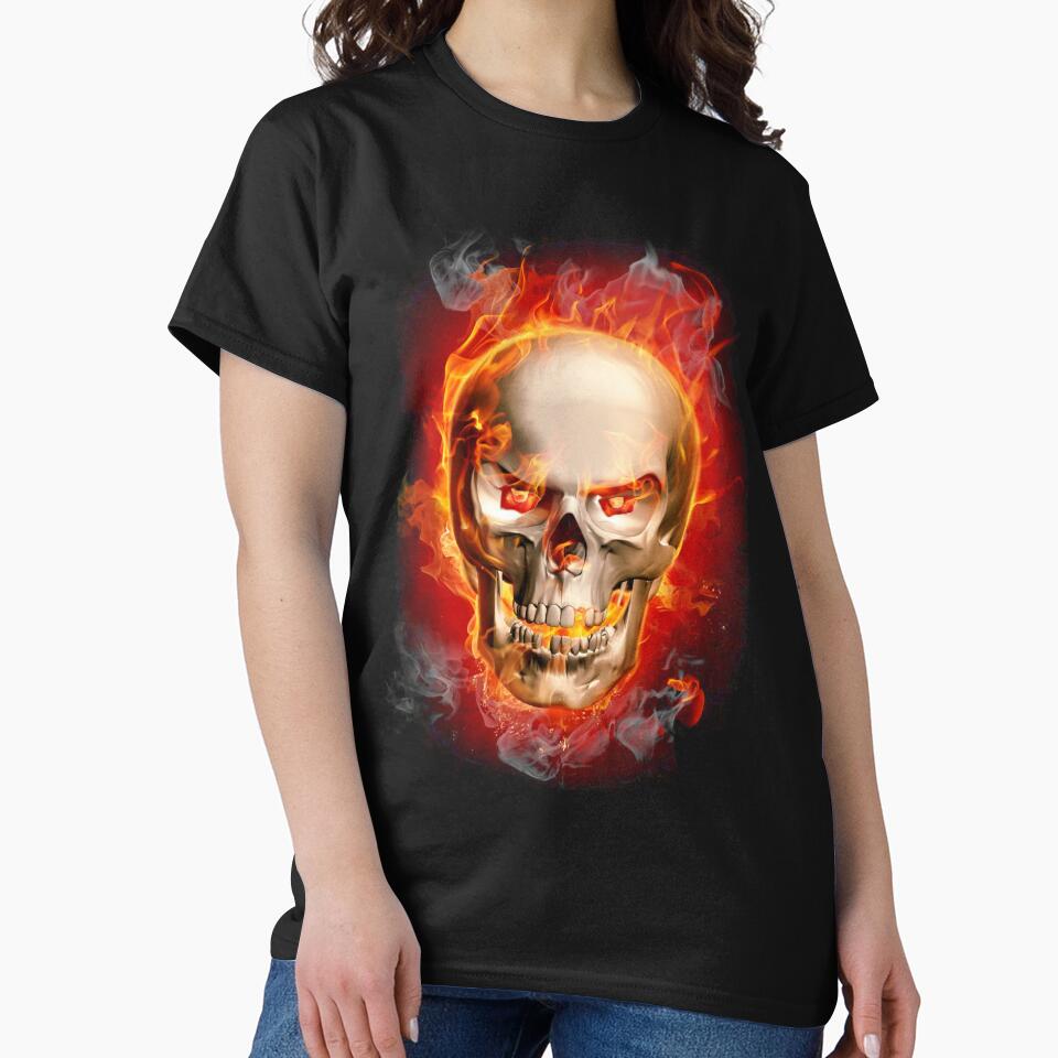 funny t-shirts Skull on fire, stylish t-shirt by crazybaks