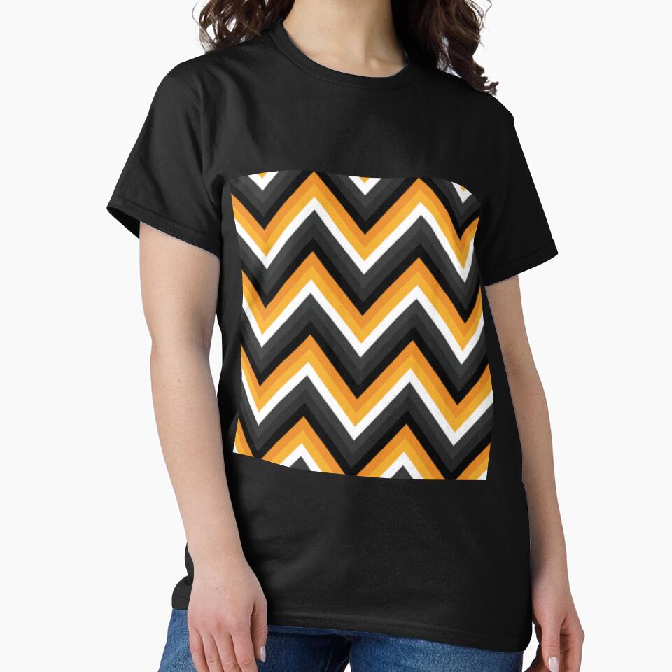 Halloween Colors Abstract Zigzag Pattern. Geometrical Orange, Black, White Zigzag by silviaol