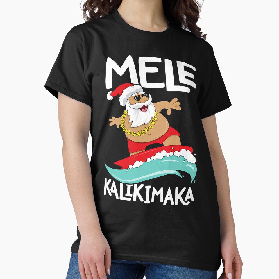 Mele Kalikimaka Hawaiian Christmas Hawaii Surfing Santa Short Sleeve 	 Black by yanxdesfir4