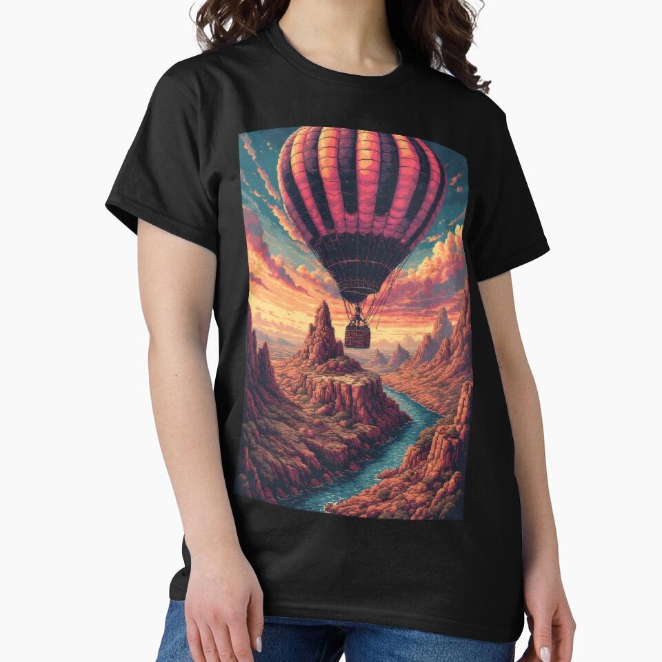 Hot air balloon over pixelated canyon landscape by Mianku | Für das Leben