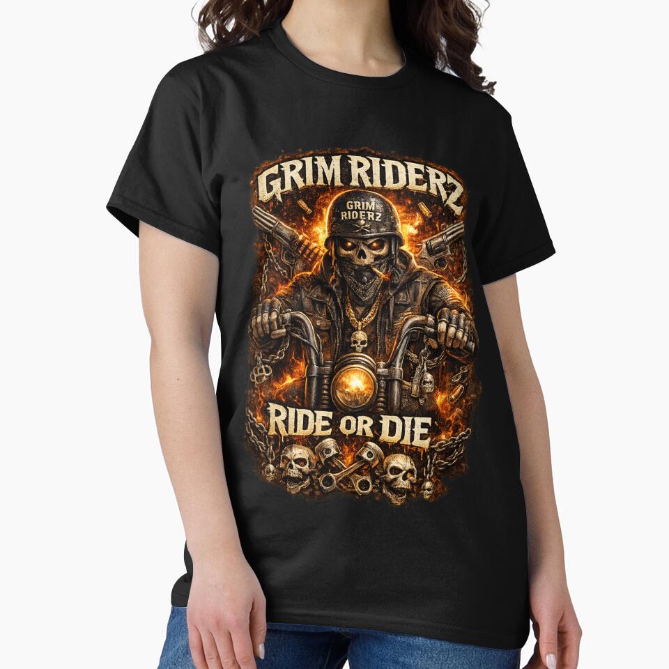 Grim Riderz Ride or Die Biker Skull Art by Med-th-ewolf